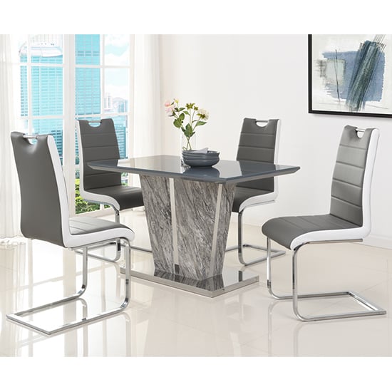 Product photograph of Melange Marble Effect Dining Table 4 Petra Grey White Chairs from Furniture in Fashion