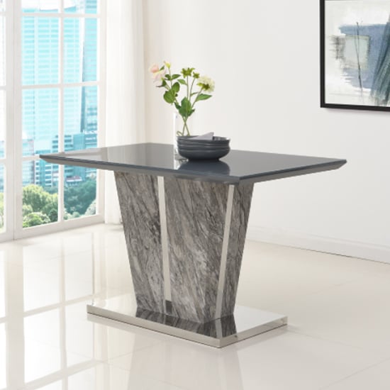 Melange Marble Effect Dining Table With 4 Petra Grey Chairs_2