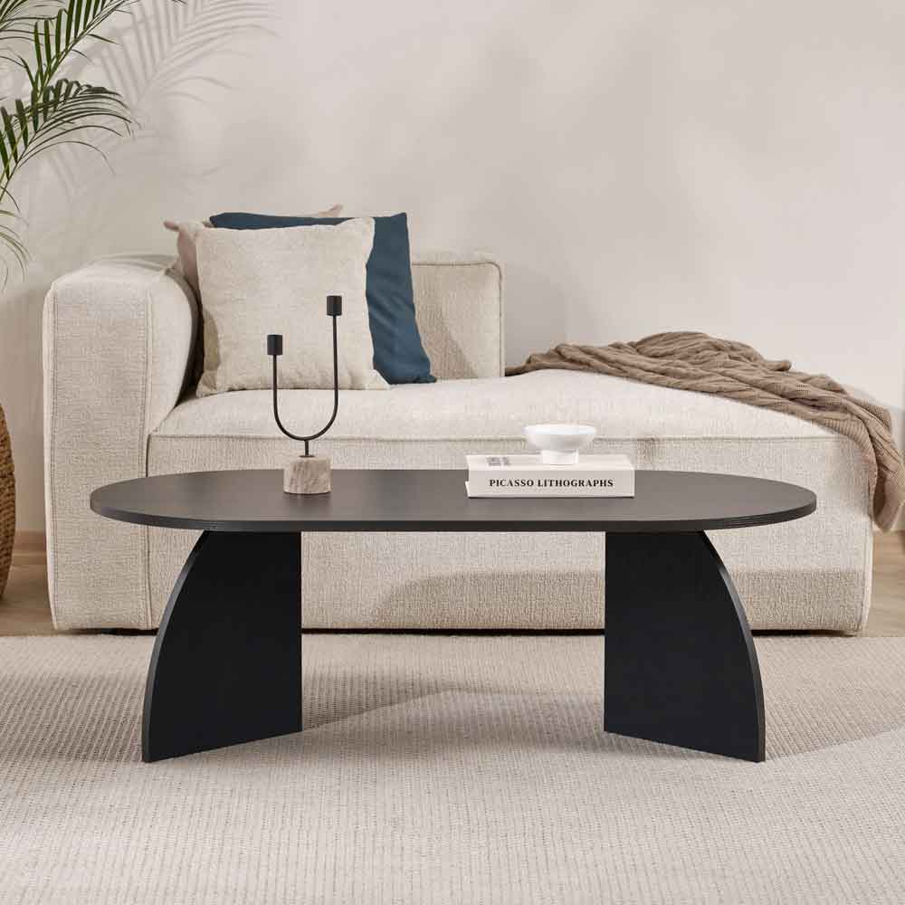 Melaro Wooden Oval Coffee Table in Black