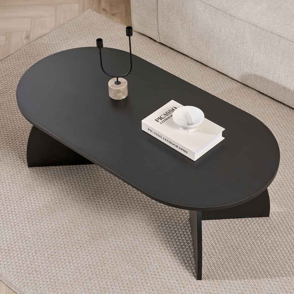 Melaro Wooden Oval Coffee Table in Black