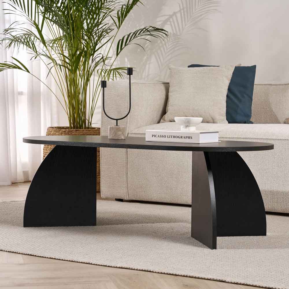 Melaro Wooden Oval Coffee Table in Black