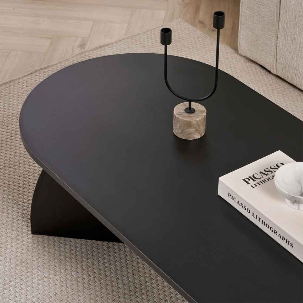 Melaro Wooden Oval Coffee Table in Black