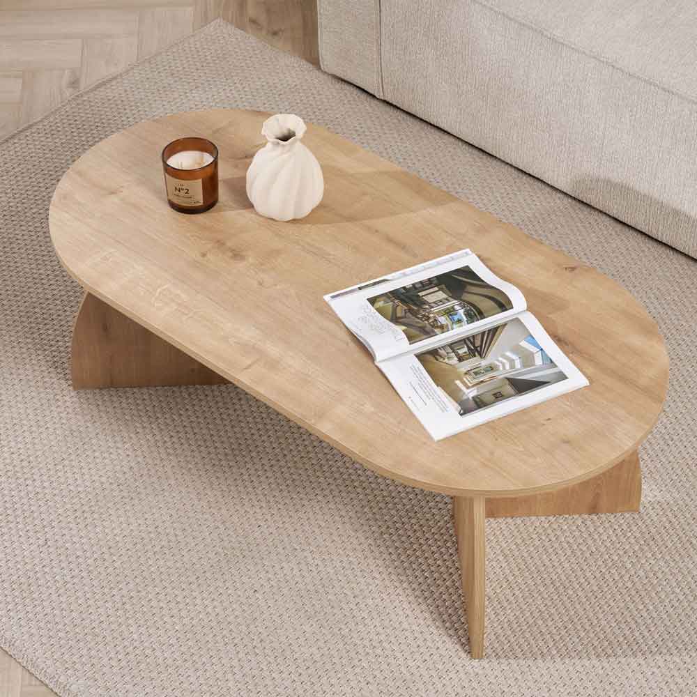 Melaro Wooden Oval Coffee Table in Sapphire Oak
