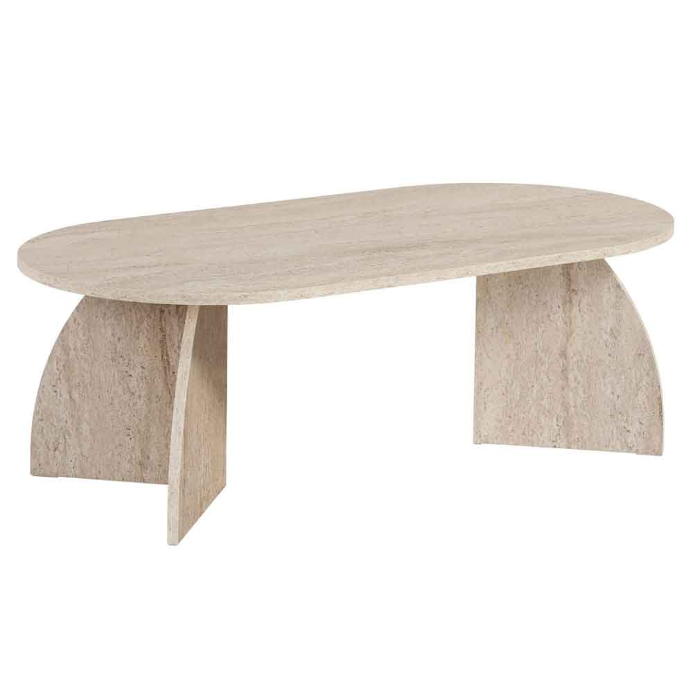 Melaro Wooden Oval Coffee Table in Travertine Marble Effect