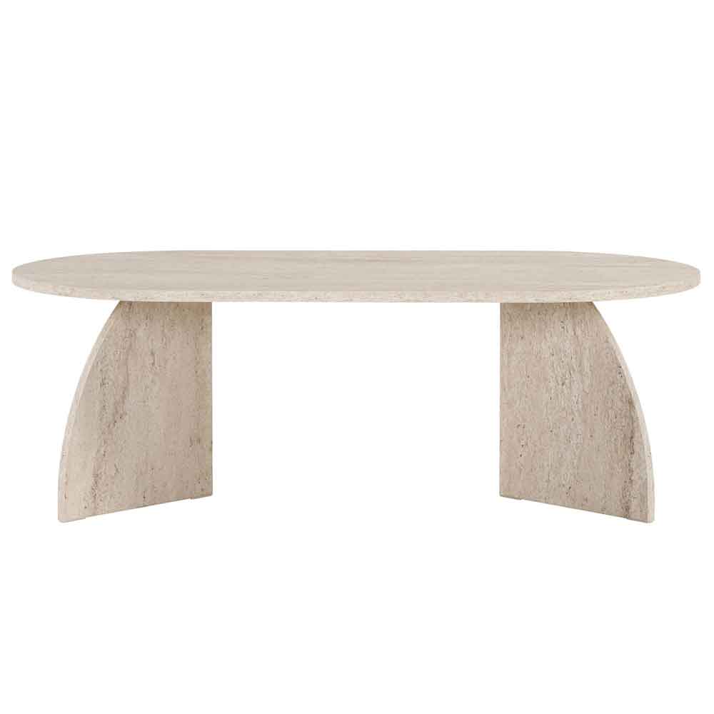 Melaro Wooden Oval Coffee Table in Travertine Marble Effect