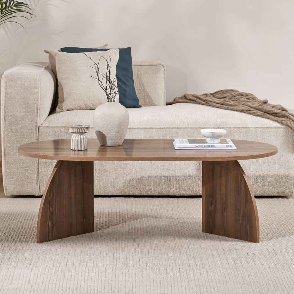 Melaro Wooden Oval Coffee Table in Walnut