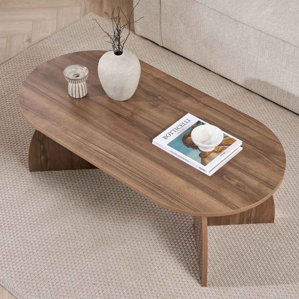 Melaro Wooden Oval Coffee Table in Walnut