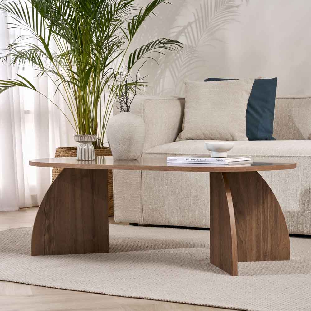 Melaro Wooden Oval Coffee Table in Walnut