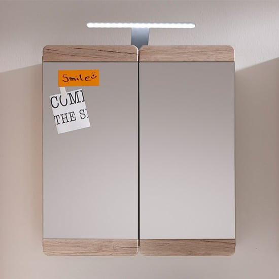 Product photograph of Melay Led Wall Mirrored Cabinet In San Remo Oak from Furniture in Fashion