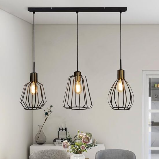 Read more about Melbourne 3 lights bar pendant light in black and satin brass