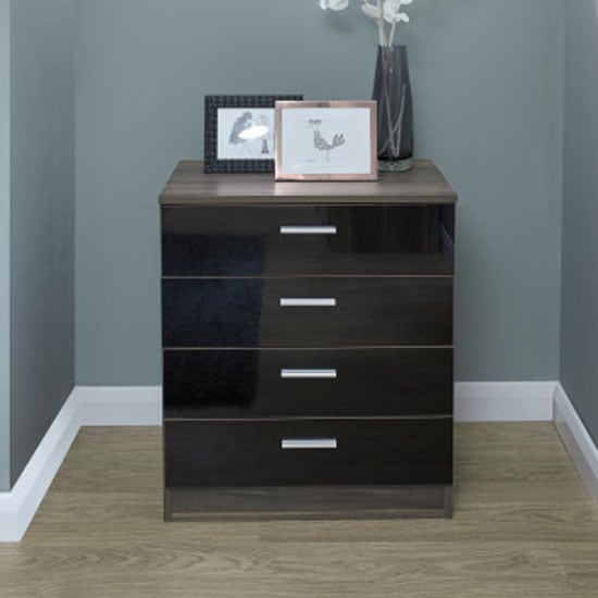 Melbourne Wooden Chest Of Drawers In High Gloss Black And Walnut