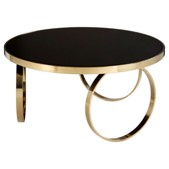 Meleph 100cm Round Black Glass Top Coffee Table With Gold Frame