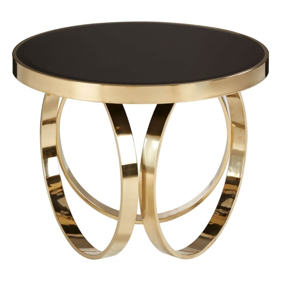 Meleph 60cm Round Black Glass Top Coffee Table With Gold Frame