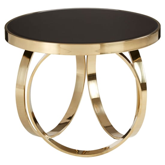 Meleph 60cm Round Black Glass Top Coffee Table With Gold Frame