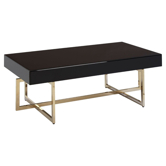Meleph Black Mirrored Coffee Table With Gold Steel Frame
