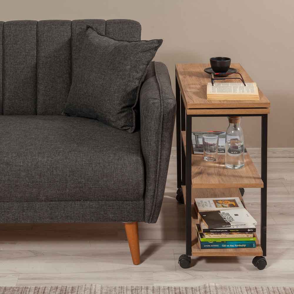 Melin Wooden Rolling Side Table in Atlantic Pine and Black