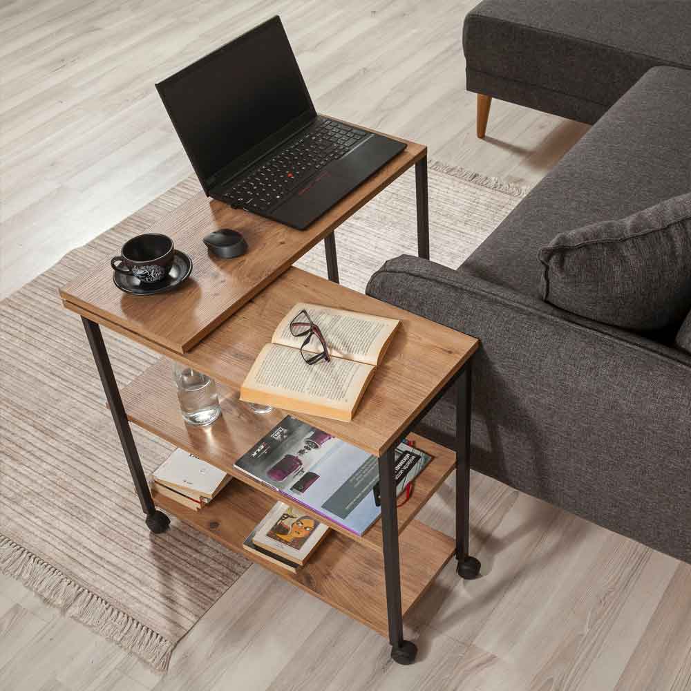 Melin Wooden Rolling Side Table in Atlantic Pine and Black