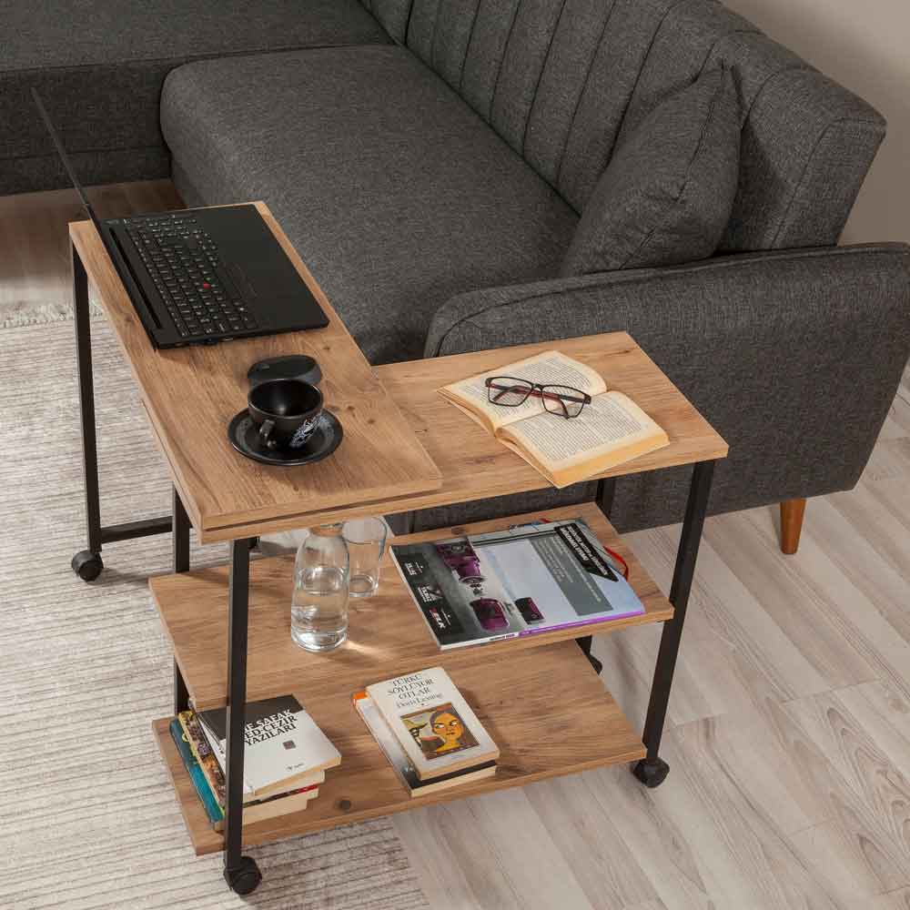 Melin Wooden Rolling Side Table in Atlantic Pine and Black