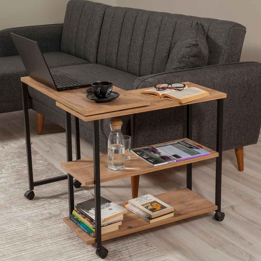 Melin Wooden Rolling Side Table in Atlantic Pine and Black