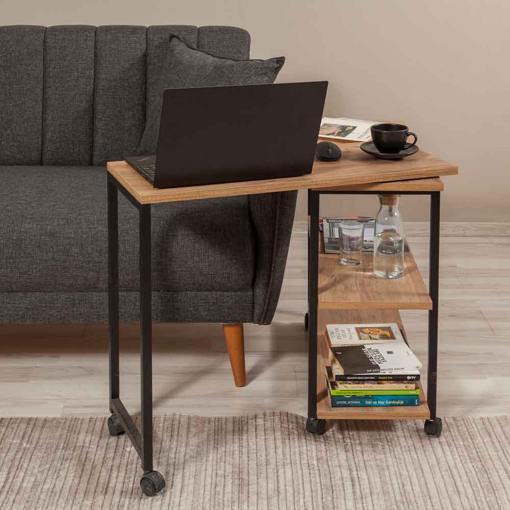 Melin Wooden Rolling Side Table in Atlantic Pine and Black