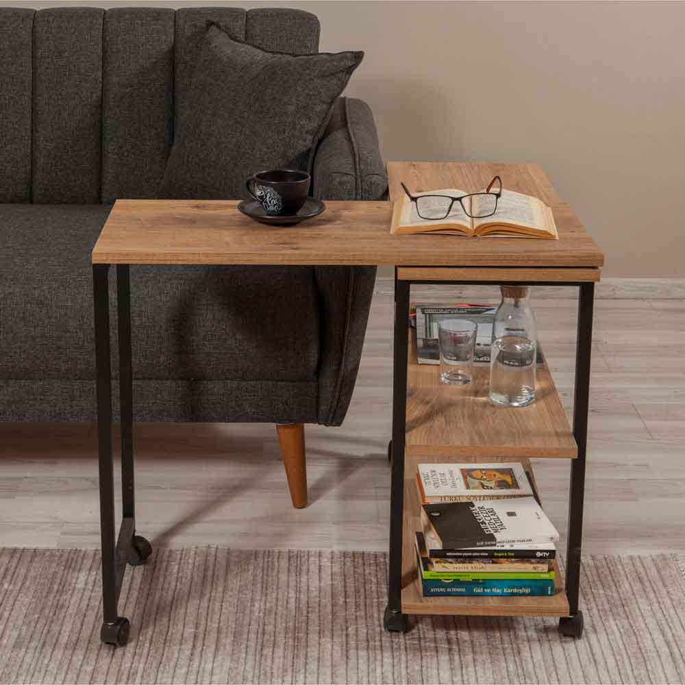 Melin Wooden Rolling Side Table in Atlantic Pine and Black