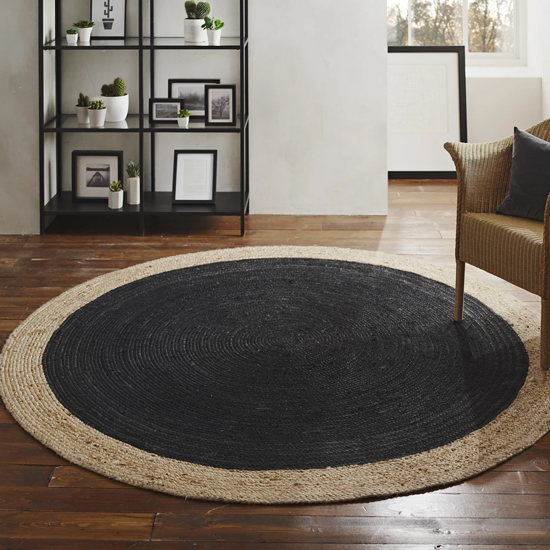 Read more about Melina large round soft jute rug with charcoal centre