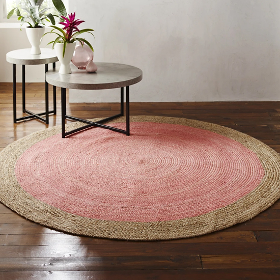 Melina Large Round Soft Jute Rug With Pale Pink Centre FiF