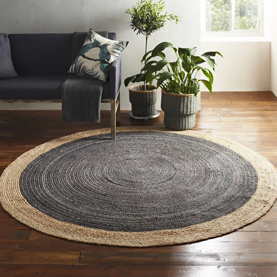 Melina Small Round Soft Jute Rug With Light Grey Centre Furniture in