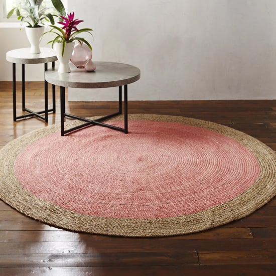 Photo of Melina small round soft jute rug with pale pink centre