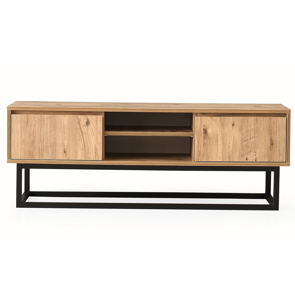 Melinda Large Wooden TV Stand With 2 Shelves In Black Pine