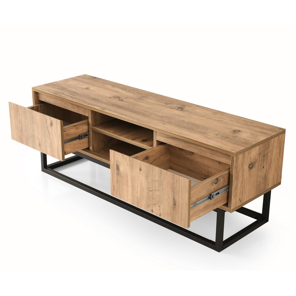 Melinda Large Wooden TV Stand With 2 Shelves In Black Pine