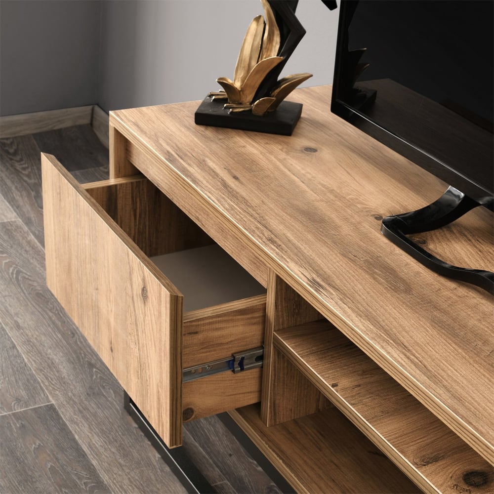 Melinda Small Wooden TV Stand With 2 Shelves In Black Pine