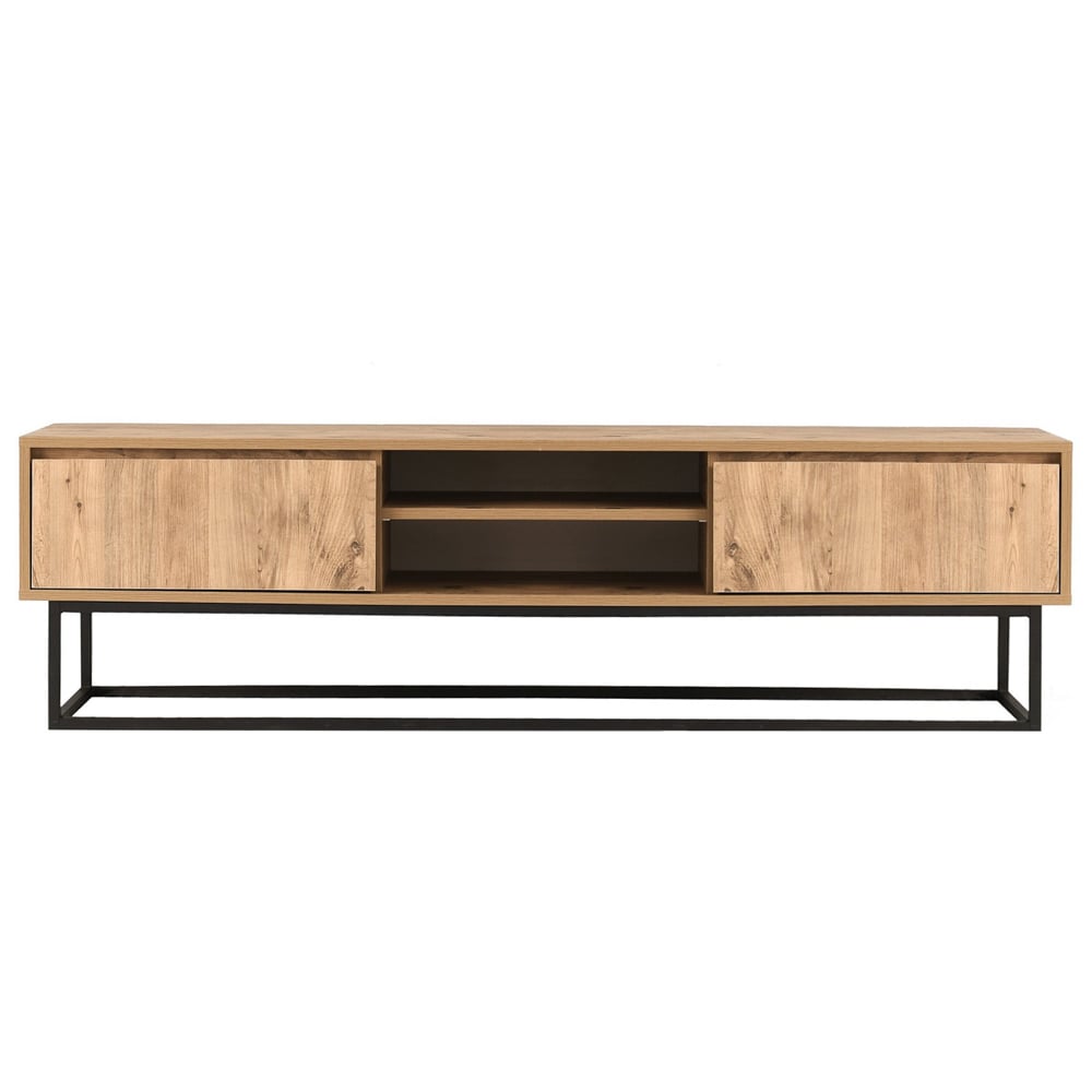 Melinda Small Wooden TV Stand With 2 Shelves In Black Pine
