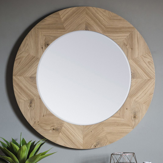 Read more about Manistee round wall mirror in oak frame