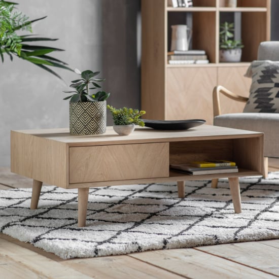 Read more about Manistee wooden coffee table with 2 drawers in oak