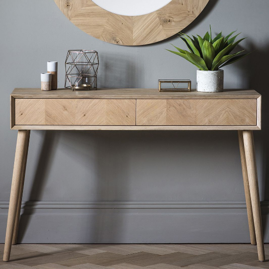 Read more about Manistee wooden console table with 2 drawers in oak