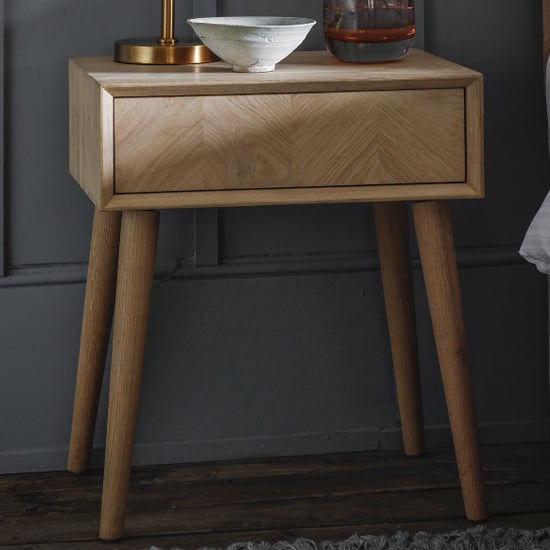 Read more about Manistee wooden side table with 1 drawer in oak