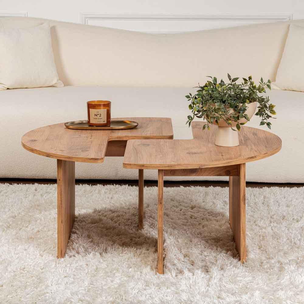 Melira Wooden Nest Of 2 Coffee Table in Atlantic Pine