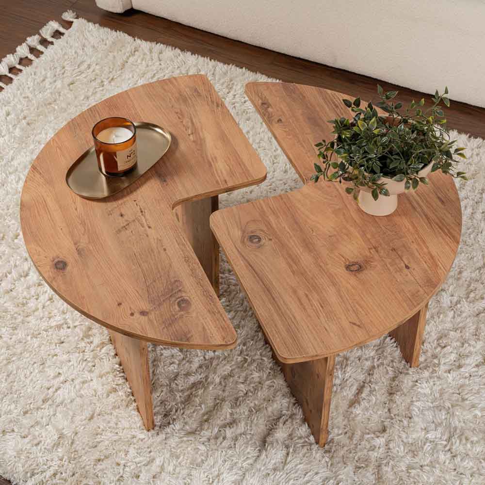Melira Wooden Nest Of 2 Coffee Table in Atlantic Pine