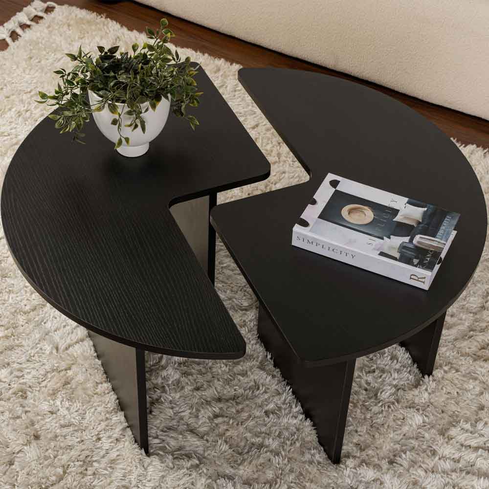 Melira Wooden Nest Of 2 Coffee Table in Black