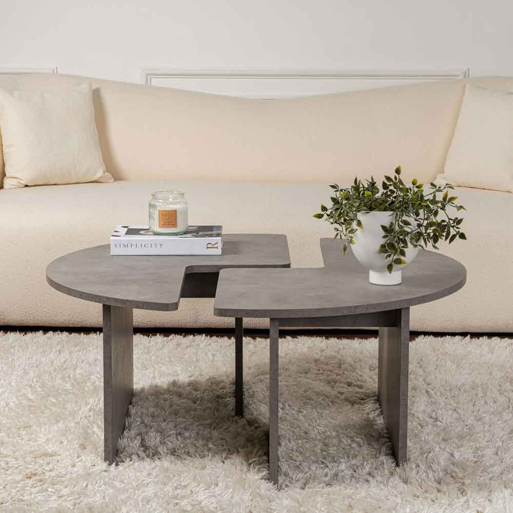 Melira Wooden Nest Of 2 Coffee Table in Concrete Grey