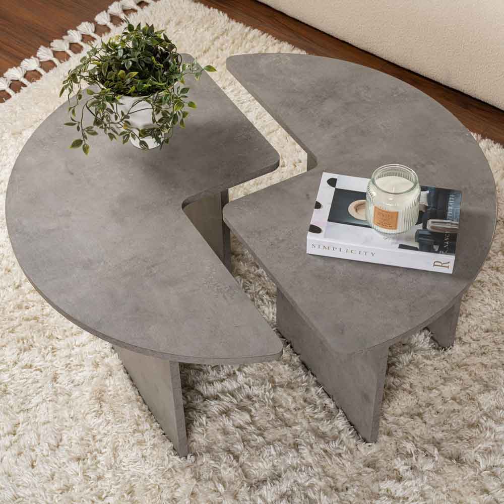 Melira Wooden Nest Of 2 Coffee Table in Concrete Grey