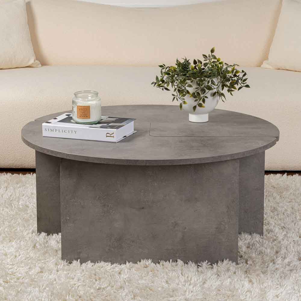 Melira Wooden Nest Of 2 Coffee Table in Concrete Grey