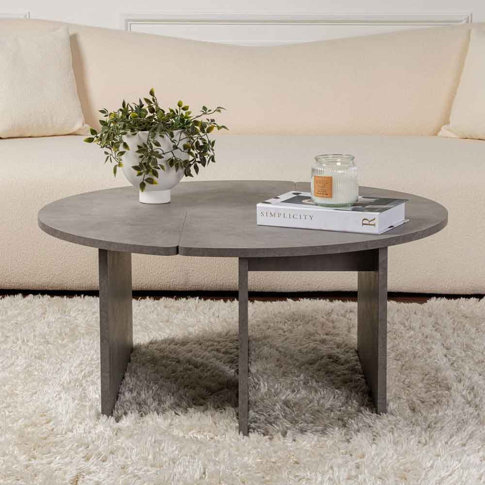 Melira Wooden Nest Of 2 Coffee Table in Concrete Grey