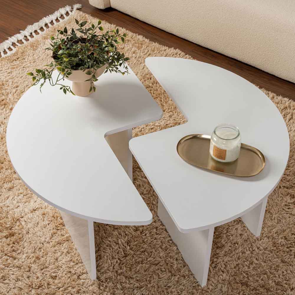 Melira Wooden Nest Of 2 Coffee Table in Natural White