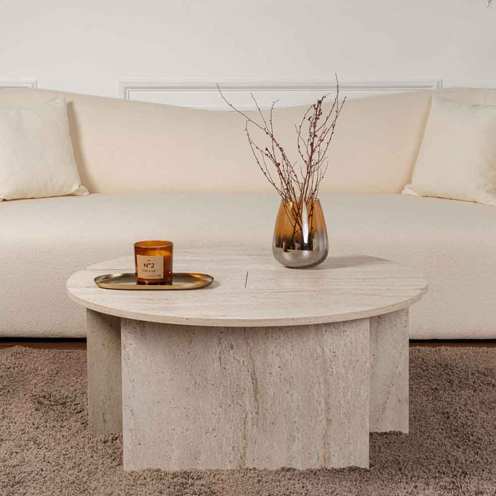 Melira Wooden Nest Of 2 Coffee Table in Travertine Marble Effect