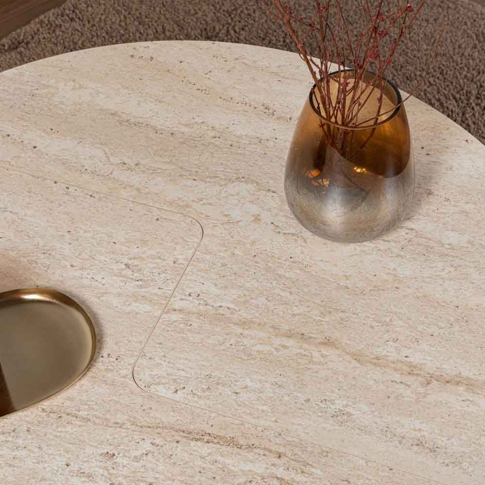 Melira Wooden Nest Of 2 Coffee Table in Travertine Marble Effect