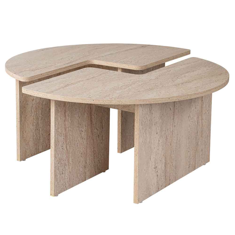 Melira Wooden Nest Of 2 Coffee Table in Travertine Marble Effect