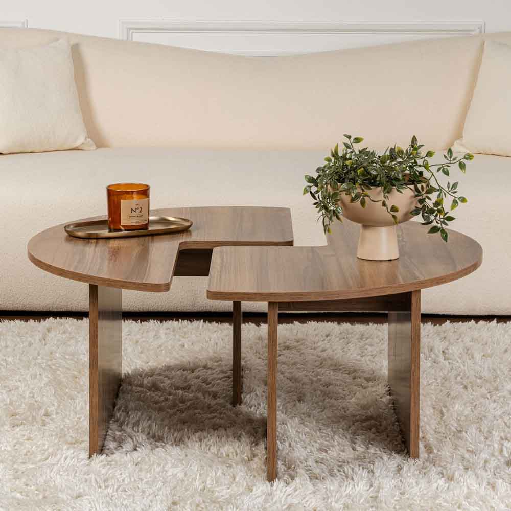 Melira Wooden Nest Of 2 Coffee Table in Walnut