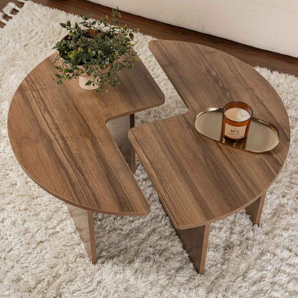 Melira Wooden Nest Of 2 Coffee Table in Walnut